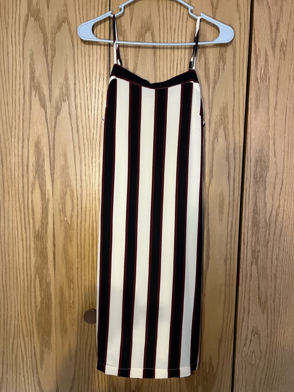 Striped Slip Dress in Cream, Black & Burgundy